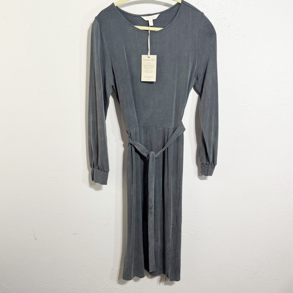 NWT Garnet Hill Starla knit cupro Charcoal Long Sleeve Dress med